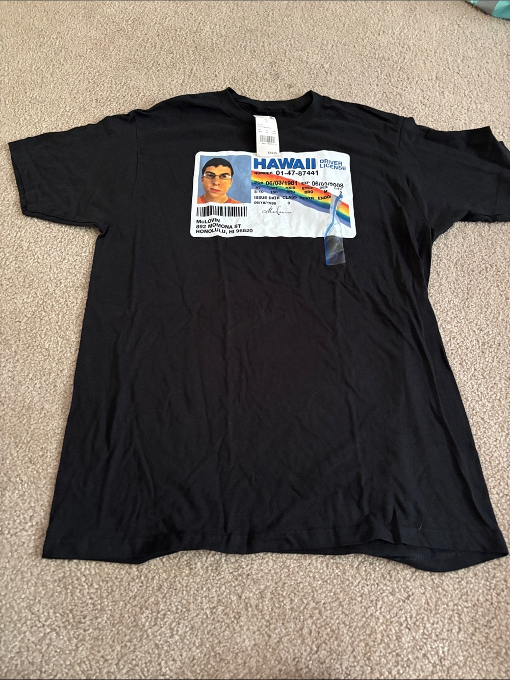 Superbad Graphic T-Shirt with Hawaii License Design - size Large